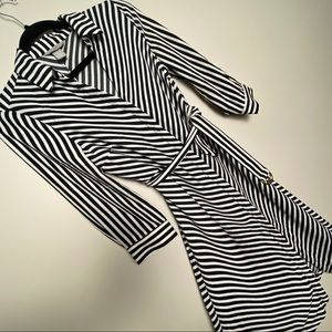 H&M black & white striped a-line dress knee length